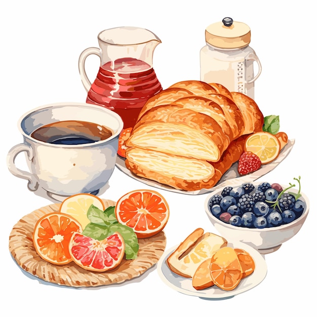 Vector set watercolor items breakfast