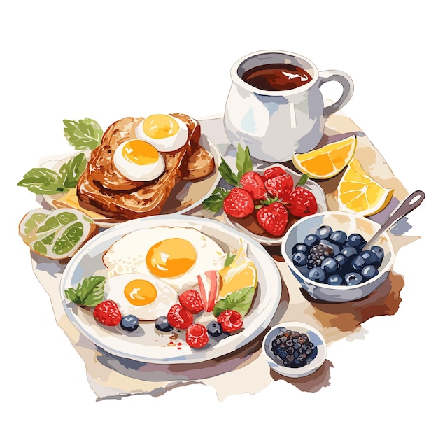 set watercolor items breakfast