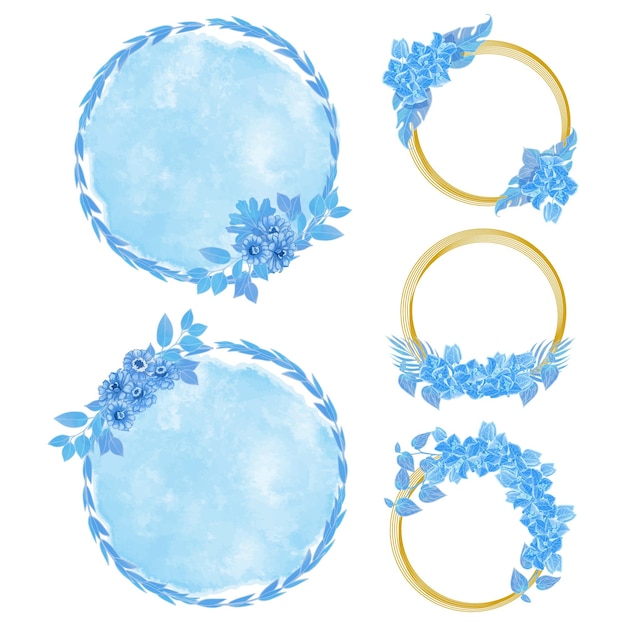 Set of Watercolor Leaf and Flower Frame Blue leaves clipart