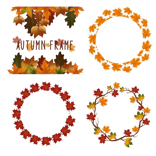 Set of watercolor painted Autumn Leaf Frame Leaves clipart Hand drawn isolated on white background