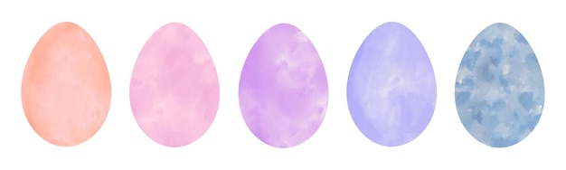 Set of Watercolor textured vector pastel Easter eggs Hand painted spring water colour clip art