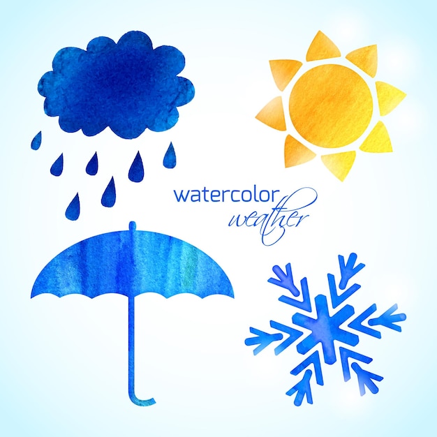 Set of watercolor weather icons