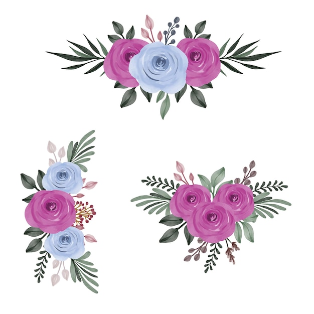 set watercolorpink and blue roses