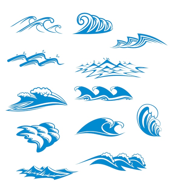 Set of wave symbols for design isolated on white