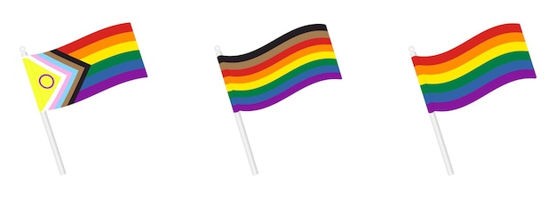 Set of Waving Pride flag Collection of New Rainbow LGBT symbol icon Flat vector illustration