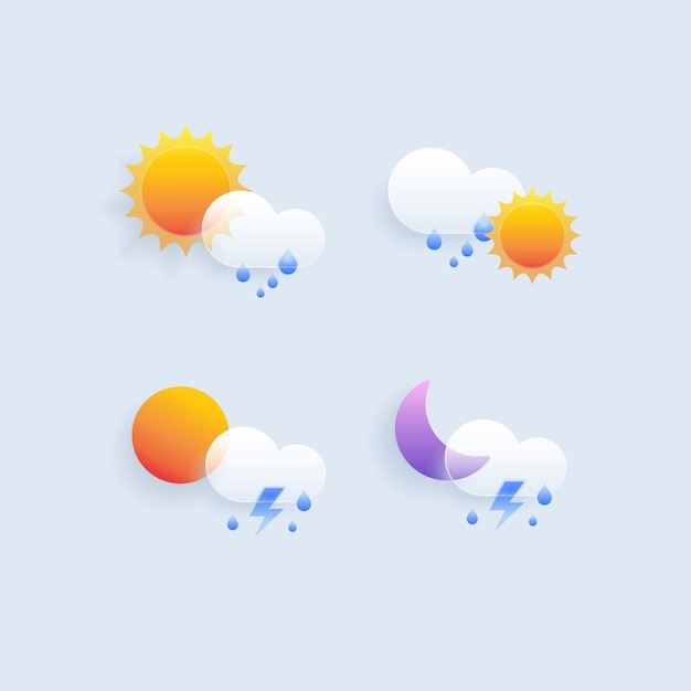 A set of weather icons with the moon, moon, and clouds.