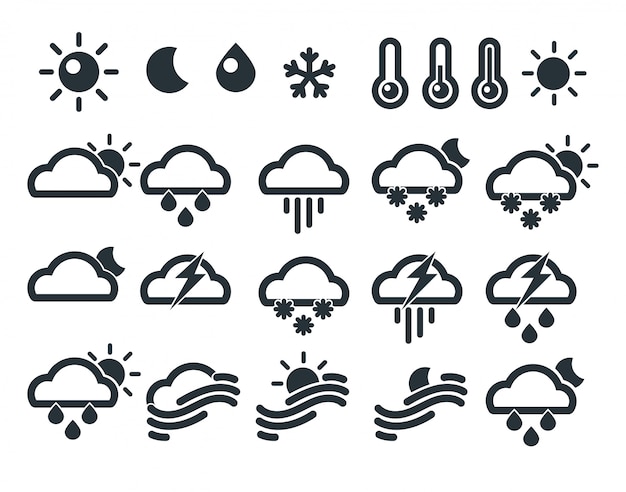 Set of weather widget icons. Meteorology .