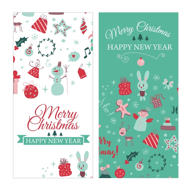 Set of web banners with christmas design elements in doodle style christmas cards vector