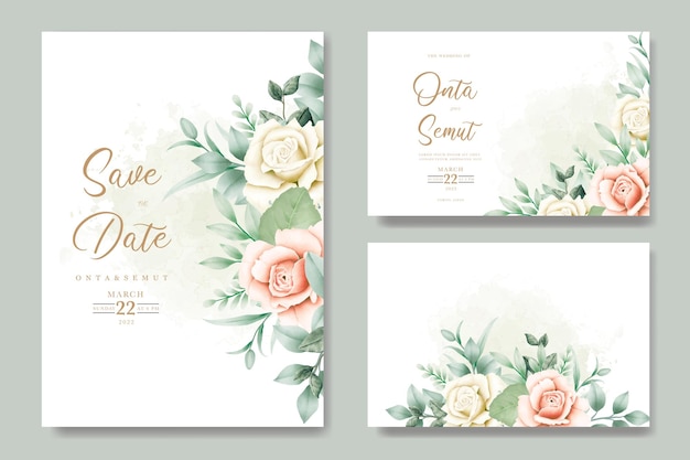 A set of wedding invitation cards with watercolor roses.