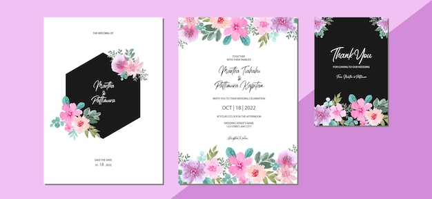 Set of wedding invitation floral watercolor background