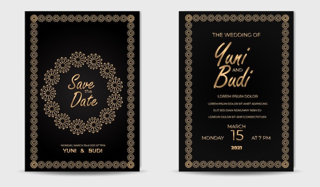 set of wedding invitation luxury golden elegant modern