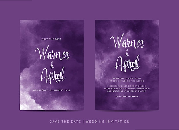 Set of wedding invitation template with abstract watercolor