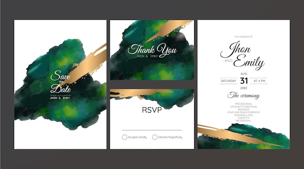 Set of Wedding Invitation watercolor textures and fake gold splashes for a luxurious touch