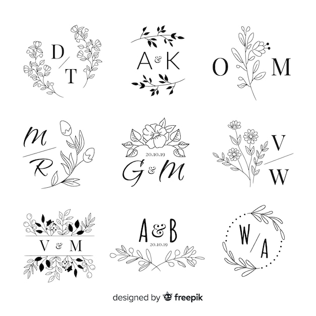 Set of wedding monogram logos