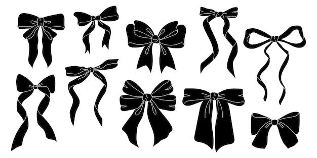 Set wedding party black bow silhouettes