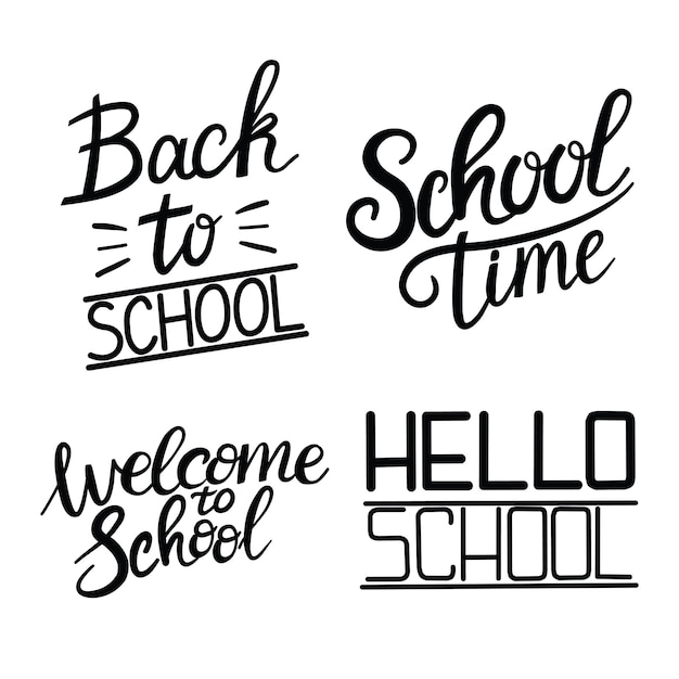 Set of Welcome back to school lettering quotes. Back to school sale tag. Vector illustration. Hand drawn lettering badges. Typography emblem set. Chalk background