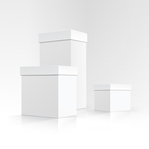 Set of White Carton boxes different sizes Isolated