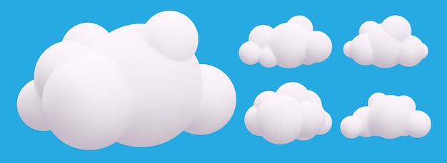 Set of white clouds isolated on blue background. Vector illustration