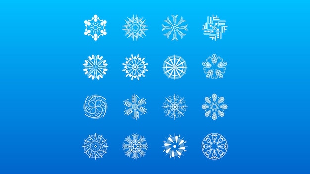 Set White Colleciton Line Snowflake Winter Decoration Elements Vector Design Style