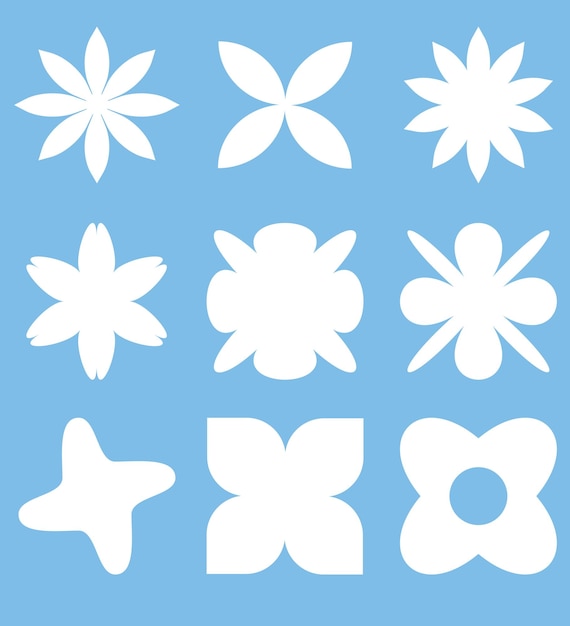 A set of white flowers on a blue background