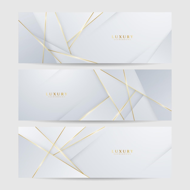 Set of white and gold luxury line banner background