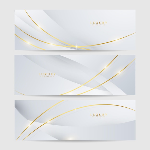 Set of white and gold luxury line banner background