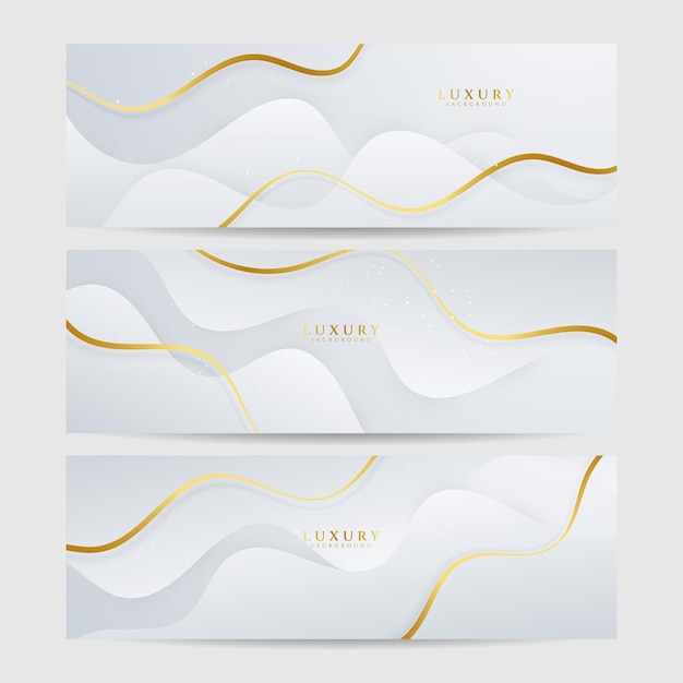 Set of white and gold luxury line banner background