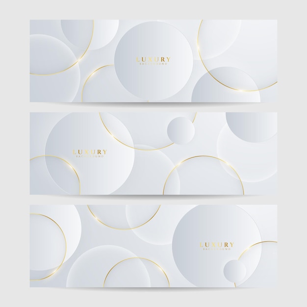 Set of white and gold luxury line banner background