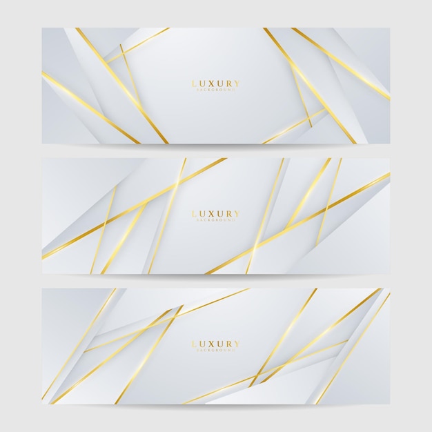 Set of white and gold luxury line banner background