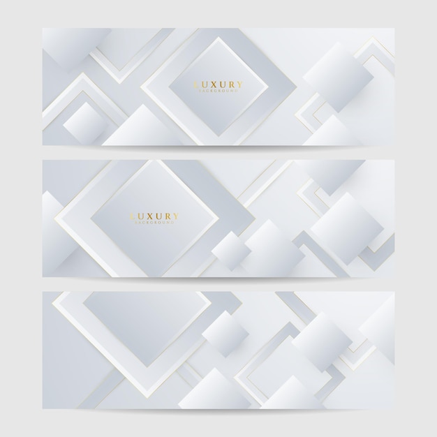 Set of white and gold luxury line banner background