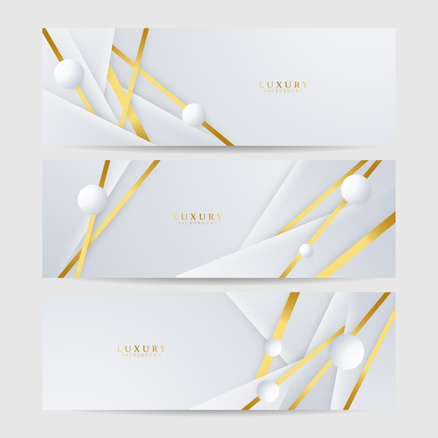 Set of white and gold luxury line banner background