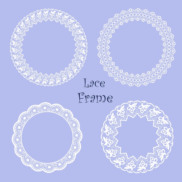 Set of white lace frames of different shapes