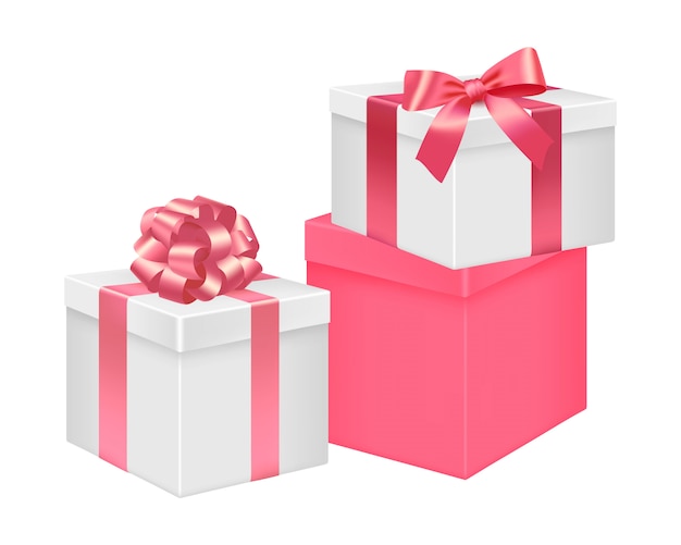 Set of white and pink gift boxes.