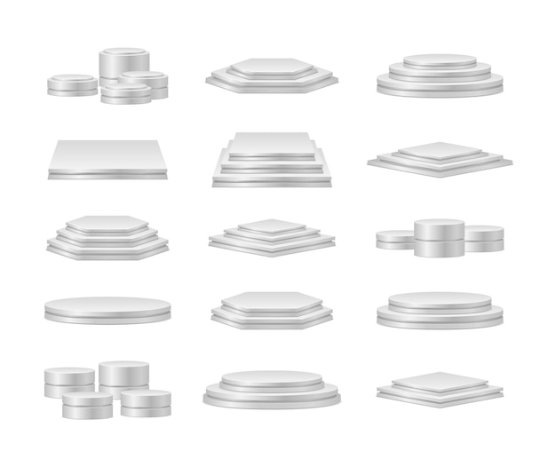 set of White podiums on transparent background