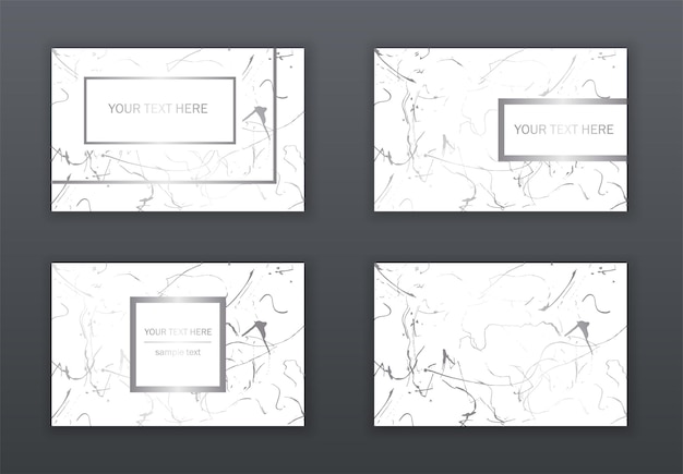 Vector set of white and silver business cards templates modern abstract design hand drawn ink pattern