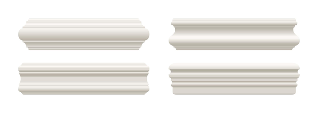 Vector set of white skirting cornice moulding or baseboard ceiling crown