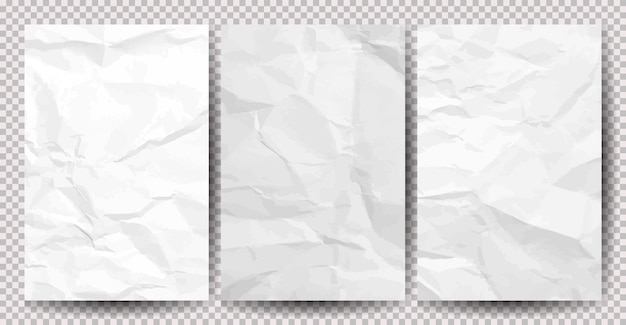 Set of white slean crumpled papers