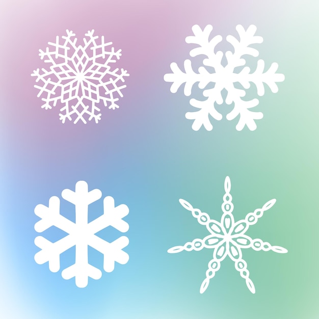 Set of white snowflakes icons template Snowflake winter vector on gradient background