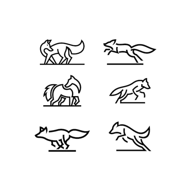 Set Of Wild Animal Line Art Logo Template