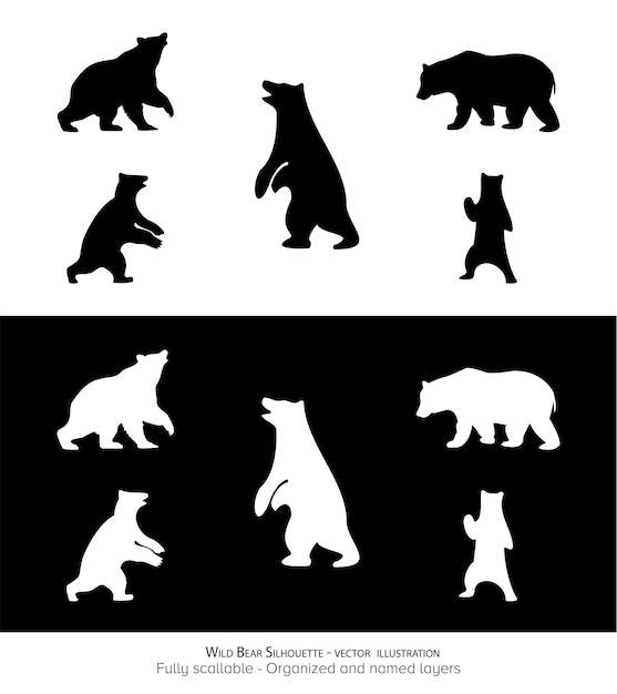 Set of Wild Bear Silhouette animals silhouettes vector illustration minimalistic animal silhouette