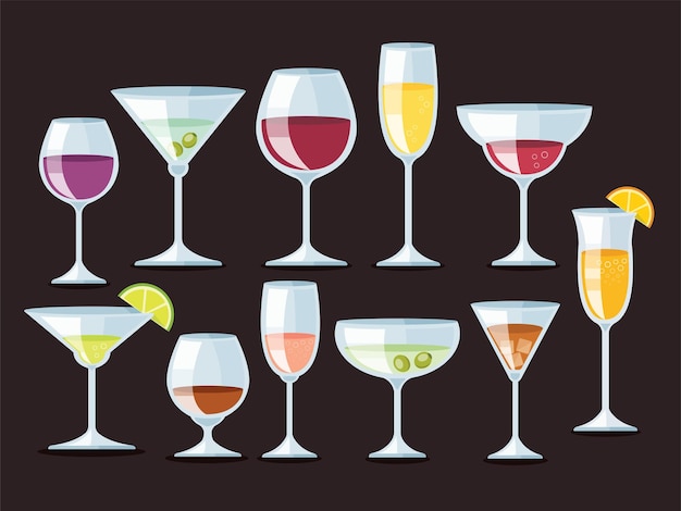 set of wine glass and cocktail vector illustration