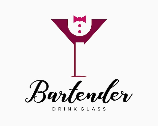 Set Wineglass Bartender Barman Wine Tuxedo Beauty Handwriting Icon Bar Nightclub Brand Design Vector