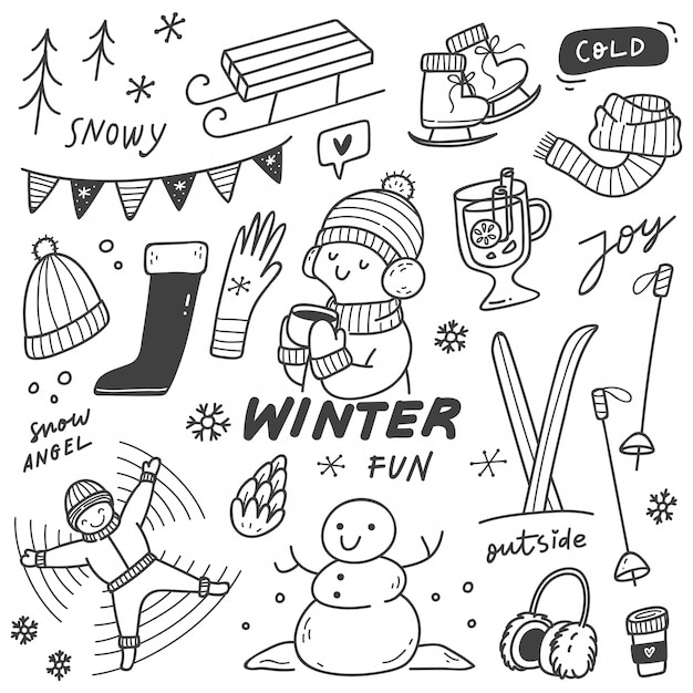 Set of Winter Activities in Doodle Style