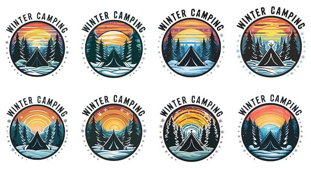 Set of winter camp badges Vector Concept for tshirt or logo print stamp patch or tee