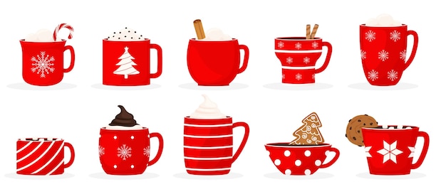 Set a winter holiday Christmas cup with a hot drink