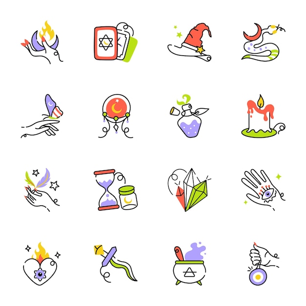 Set of Witch Accessories Sketchy Icons