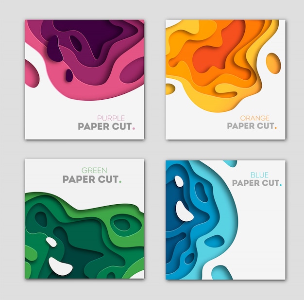 set with 3D abstract background and paper cut shapes