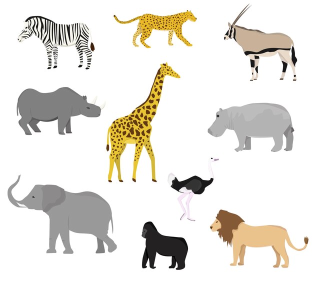 Vector set with african wild animals flat style