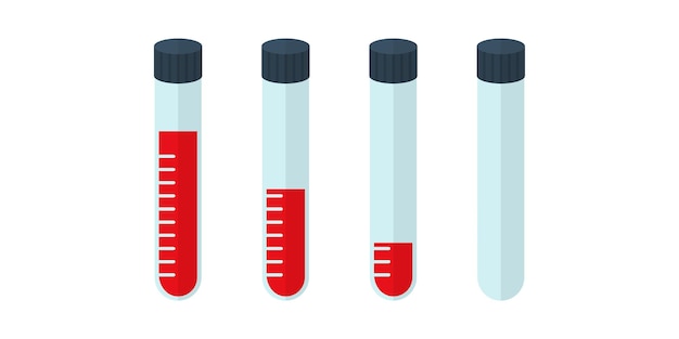 Set with blood tube in flat style on white background.  Blood test tube vector icons.