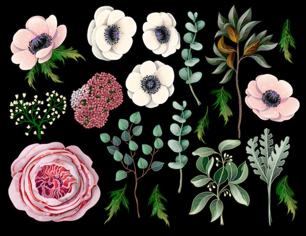 Set with botanical elements 